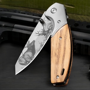 Cuchillo de Bolsillo Táctico de Supervivencia para Campamento y Aire Libre, con Hoja con Patrón de Alce Impreso en 3D y Mango de Madera de Olivo, Personalizado Hot <span class=keywords><strong>Sela</strong></span> - Product Image 6