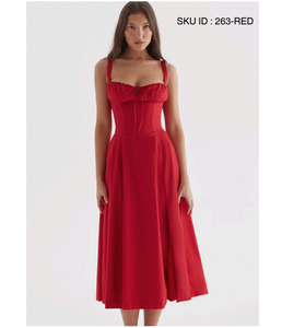 Vestido de Verano Rojo Sólido para Mujer, Estilo Bustier, Cómodo, Ajustado a la Cintura, Moderno, para Fiestas y Vacaciones - Product Image 1
