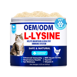 L-<span class=keywords><strong>Lysine</strong></span> <span class=keywords><strong>pour</strong></span> chats OEM/ODM, supplément <span class=keywords><strong>en</strong></span> <span class=keywords><strong>poudre</strong></span> de <span class=keywords><strong>lysine</strong></span>, soutien immunitaire <span class=keywords><strong>pour</strong></span> chats et chatons avec taurine, éternuements, nez qui coule - Product Image 1