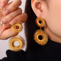 Anting Wanita Model Bunga Berongga Besar, Tren Eropa Amerika, Best Seller, Tahan Lama, Lapis Baja Tahan Karat Berlapis Emas 18K