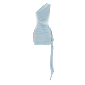 Robe d'été pour femmes Viviblook C26DS134, nouvelle robe décontractée unie sans manches, à épaule unique, avec ruban en dentelle, mini robe de soirée - Product Image 6