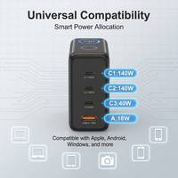 Cargador de Pared GaN de 140W con 3 Puertos USB-C PD + 1 Puerto USB-A QC, Pantalla Digital de Potencia, Enchufe Estadounidense, Cargador Rápido Multipuerto, Bloque de Carga Rápida PD QC