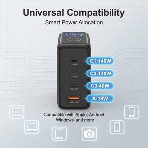 <span class=keywords><strong>Chargeur</strong></span> mural GaN 140W 3 ports USB-C PD + 1 port USB-A QC <span class=keywords><strong>avec</strong></span> affichage numérique de la puissance, prise US, <span class=keywords><strong>chargeur</strong></span> rapide multi-ports PD QC, bloc de charge rapide - Product Image 6