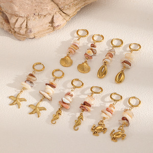 Fashion Drop <b>Earrings</b> With Natural Stone <b>Tassels</b> Animal Shape Gold Plated For Women Beach Style Jewelry TE60378 - Product Image 1
