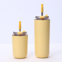 Gobelet isotherme portable moderne personnalisé à double paroi de 10 oz et 16 oz, mini-tasse de café de bureau de poche avec paille et couvercle rabattable