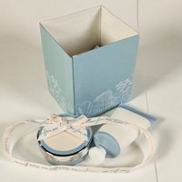 Boîte cadeau bicolore bleu et blanc avec logo personnalisé et nœud en ruban, boîte rigide de luxe avec fenêtre pour cosmétiques/parfums/cadeaux de mariage