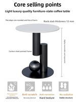 Table basse en pierre de style crémeux, plateau en dalle de pierre, design minimaliste, finition luxe léger, pour salon ou chevet, garantie 1 an