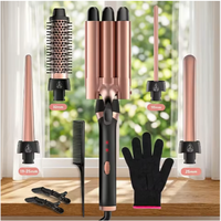 Set Catokan Rambut Keramik Profesional Portabel 3-Barrel yang Dapat Diganti, dengan 5-in-1 Styling untuk Wanita, Penggunaan Hotel & Rumah Tangga