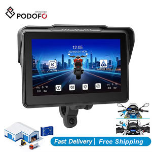 Podofo Écran portable 7 pouces pour moto avec CarPlay, double caméra, étanche IP67, CarPlay sans fil, Android Auto, navigation GPS moto - Product Image 1