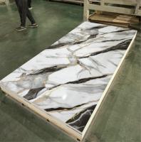 Panneau mural en PVC marbré de 2 mm d'épaisseur, haute brillance, revêtement UV, imperméable, résistant à l'humidité, plaque de pierre artificielle pour bureau, hall d'hôtel