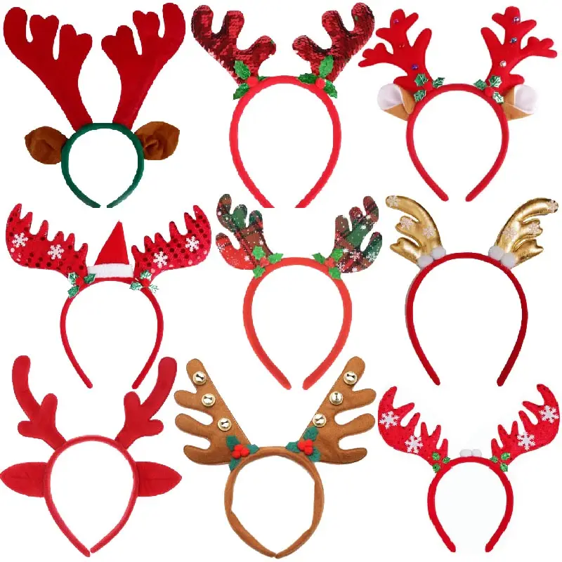 Hot Selling Christmas Party Hair Accessories Headdress Elk Antlers Cat Ear Glitter Headbands Hair Bands