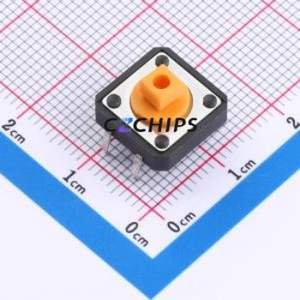 TC-1103T-B-Y Tactile Switch Through hole-4P,12x12mm Switch Single Pole Single Throw Rectangle Button 1.6N Through Hole - Product Image 1
