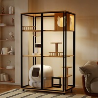 Personnalisable Grand Bac à Litière Automatique Panoramique LED Plusieurs Villas Pour Chats Balcons Chambres Pour Chats En Verre Grand Espace Cage