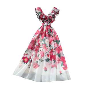 Vestido Midi Casual de Verano con Cuello en V y Estampado Romántico para Mujer, Vestido con Volantes y Encaje - Product Image 5