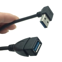 Câble de rallonge USB 3.0 de 20cm à angle droit/gauche/haut/bas de 90 degrés, adaptateur mâle et femelle, blindage de tresse de veste en PVC pour ordinateur