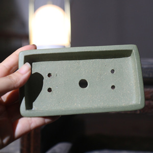 Maceta Rectangular para Bonsái de Arcilla Verde Hecha a Mano con Diseño de Paisaje Grabado, Macetas de Escritorio de Estilo Clásico - Product Image 3