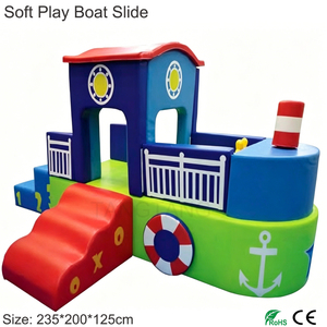 Aire de jeux intérieure pour enfants, structure de jeu souple en forme de bateau avec toboggan et jouets souples, avec structure d'escalade, pour écoles maternelles, maisons, garderies, hôtels, jardins d'enfants, cafés-jeux, certifiée CE - Product Image 2