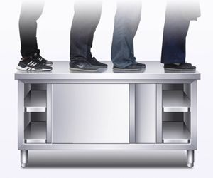 خزانة حوض تجارية للمطبخ من الفولاذ المقاوم للصدأ مع باب جرار طاولة عمل للفنادق والمطاعم - Product Image 3