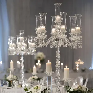 थोक लंबा 5 हथियार क्रिस्टल Candelabra शादी की मेज Centerpiece सजावट