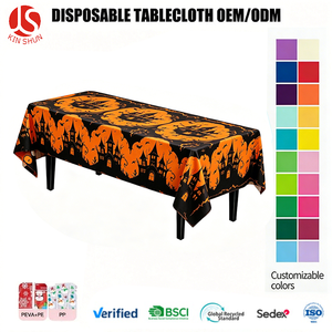 Nappe jetable en PEVA à motif maison hantée, imprimé château d'Halloween, housse de table en plastique imperméable, prix d'usine - Product Image 1