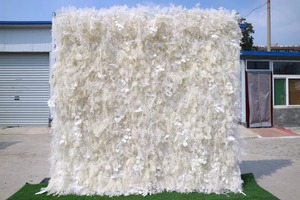 Airy Textured Silk Flower <b>Wall</b> <b>Panel</b> In Pure White For Wedding Commercial Space Layout Arrangement - Product Image 6