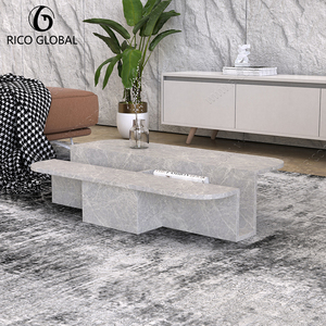 Mesa de Centro Moderna Convertible con Aspecto de Mármol, Mesa Ovalada Móvil con Textura de Piedra Gris, Muebles para Sala de Estar - Product Image 3