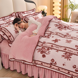 Vendita diretta nuova gonna da letto a base di latte oro spessa invernale Plus <span class=keywords><strong>velluto</strong></span> copripiumino a quattro pezzi Set di lenzuola - Product Image 5