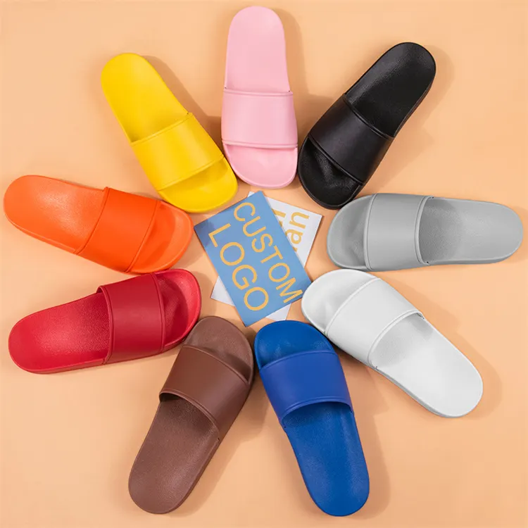 Sandalias deslizantes con estampado para hombre y mujer, zapatos personalizados con logotipo de la marca, sandalias lisas en blanco