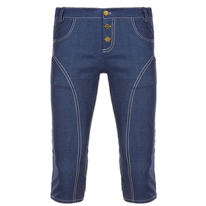 <b>Elastic</b> Faux Denim Stitch Detail Bermuda Shorts Casual Summer Street Mid-Length Bottoms - Product Image 6