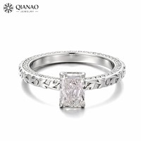 Bague de fiançailles vintage en argent sterling 925 avec diamant de laboratoire taille radiant certifié IGI GIA et gravure filigrane