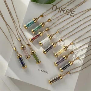 Collier pendentif en forme de flacon de parfum ouvrable RINHOO, tendance, arc-en-ciel, flacon à vœux, pendentif en acier inoxydable, chaîne de clavicule - Product Image 2