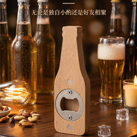 Ouvre-bouteille en bois de hêtre avec logo personnalisé, aimant pour réfrigérateur, ouvre-bouteille pour bière et vin, pour pub, hôtel, restaurant