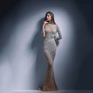 2023Hot Jewel vestidos de noche Sparkling Diamond Sequin Mesh vestido de cumpleaños vestidos sin espalda mujeres señora elegante