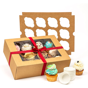Sunshine Cupcake Boxes with Inserts And Window OEM Custom Hold 6 12 Cupcakes Kraft Bakery Cake Boxes Pastry for Cookie