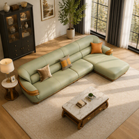 Canapé d'angle de style européen en cuir et bois massif pour salon et bureau, canapé combiné en bois