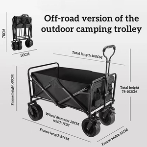 Foldable Camping Cart Red Oxford Cloth Four-<b>Wheel</b> Outdoor Garden Beach Wagon - Product Image 5