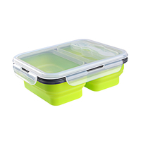Boîte à lunch pliable sans BPA en silicone, 2/3 compartiments, étanche, silicone de qualité alimentaire + couvercle en PP, couverts intégrés, logo personnalisé OEM