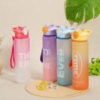 Bouteille d'eau sportive motivante de grande capacité, 1 litre, sans BPA, 32 oz, réutilisable, dégradé givré, avec paille, pour extérieur, gym et fitness