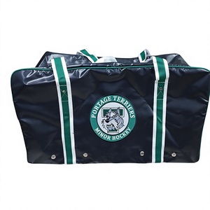 Black PVC Hockey Duffel Bag with <b>Green</b> Straps and Portage Terriers Logo - Product Image 3