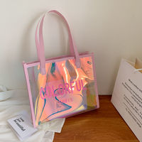 Sac en PVC coloré laser holographique avec pu logo personnalisé shopping sac en PVC en plastique épais étanche