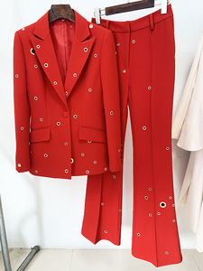 Ensemble Blazer pour <span class=keywords><strong>Femme</strong></span> Veste et <span class=keywords><strong>Pantalon</strong></span> 2 Pièces Trou Métallique Bouton Unique Manches Longues - Product Image 5
