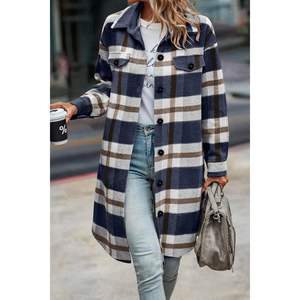Custom Women's Long Sleeve Button <b>Flannel</b> Shirt Plaid Shacket <b>Jacket</b> for Fall Fashion 2025 Woolen Coats for Winter Autumn - Product Image 4