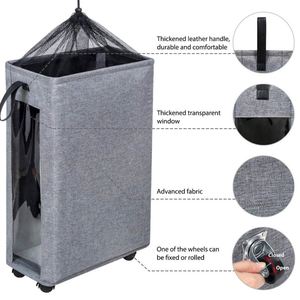 Slim <b>Laundry</b> Hamper Large Tall <b>Laundry</b> <b>Basket</b> on Wheels Clear Window Visible Dirty Clothes Hamper <b>Thin</b> Clothes Storage <b>Basket</b> - Product Image 5