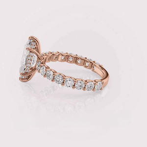 Bague de fiançailles en diamant de laboratoire taille poire certifié IGI, en or rose/blanc et jaune 18 carats, avec pavé de diamants torsadé, pour mariée - Product Image 3