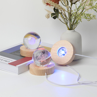 Base lumineuse LED 3D en bois, support en verre cristal avec câble USB, base d'affichage LED en bois pour veilleuse, directement de l'usine