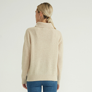 2020 Autumn Winter <strong>Turtleneck</strong> Beige Long Sleeve Knitted Pullover <strong>Jumpers</strong> Pure Color 100% Cashmere Sweater for <strong>Women</strong> - Product Image 4