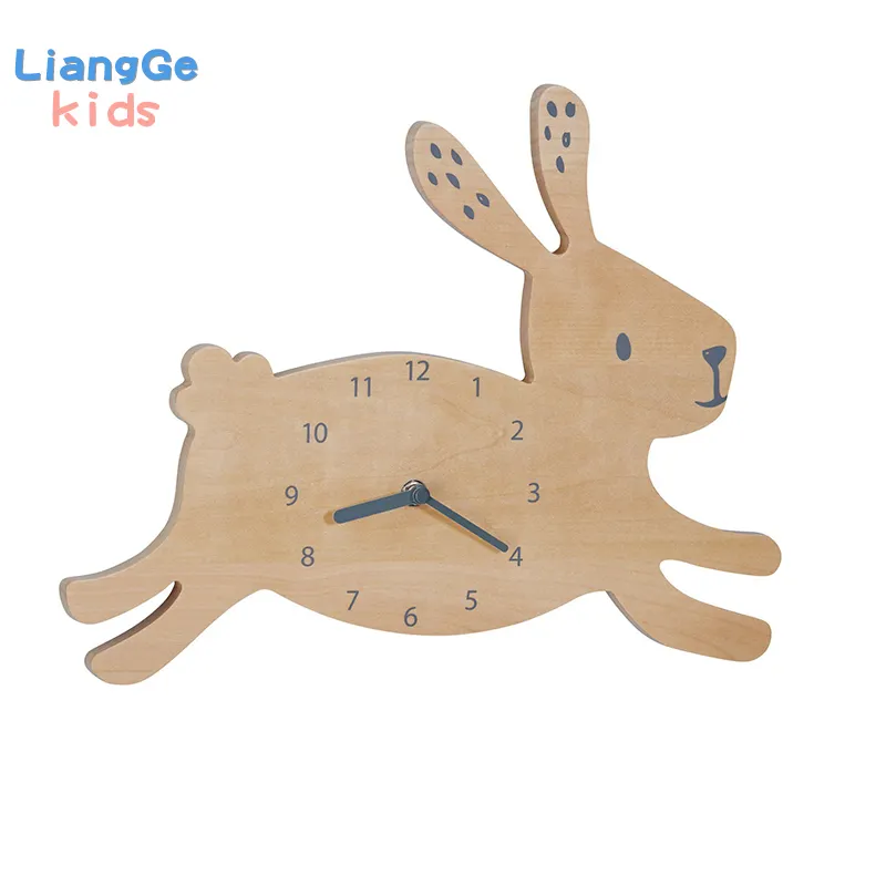 Wooden Kids Cartoon Clock Cute Animals Clock For Kid Bedroom Living Room Decorative Design Wood Wall Clock