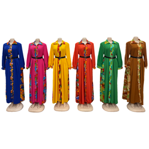 ラペル長袖イスラム教徒のローブAbaya Kaftan女性用ベルトドレス - Product Image 5