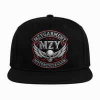 Casquette Snapback 5 Panneaux en Twill Vintage Personnalisée OEM avec Broderie 3D et Impression en Relief Logo Club Moto Casquette à Visière Plate