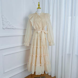 Vestido informal de talla grande personalizado francés plisado <span class=keywords><strong>hongo</strong></span> borde cintura ceñido vestido Retro artístico pétalo manga vestido para <span class=keywords><strong>mujer</strong></span> - Product Image 5